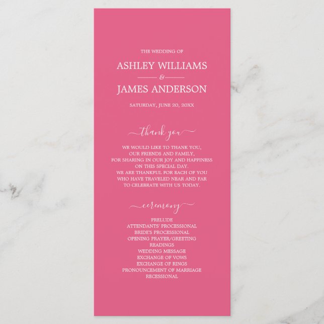 Programme Mariage minimal Chic Script Hot Pink (Devant)