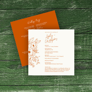 Programme Mariage Minimaliste Floral Botanique Orange Brûlé
