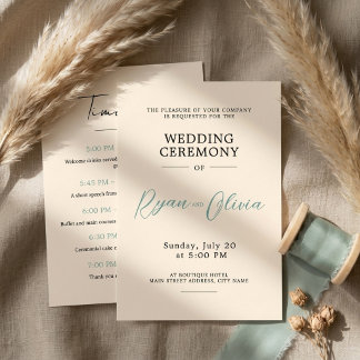 Programme Mariage minimaliste moderne ivoire et vert sauge