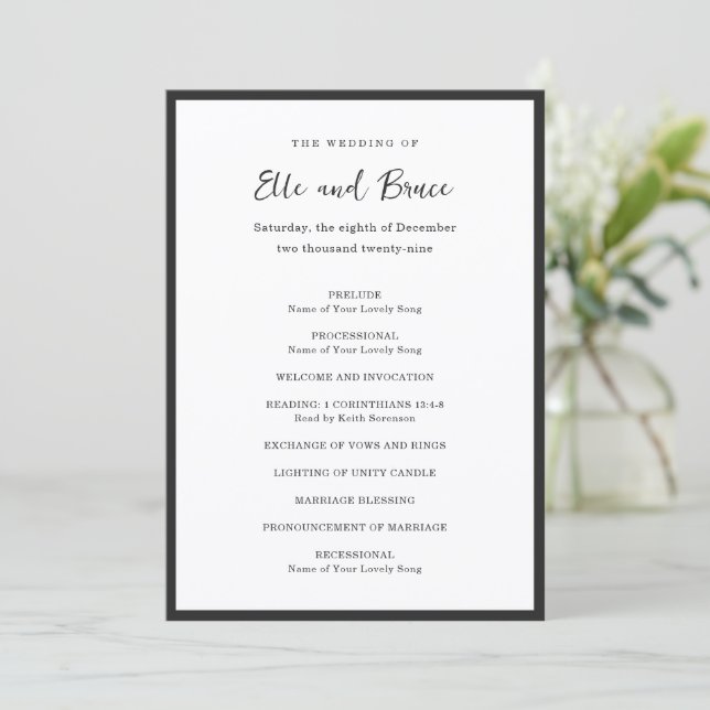 Programme Mariage Minimaliste Typographie Moderne (Debout devant)
