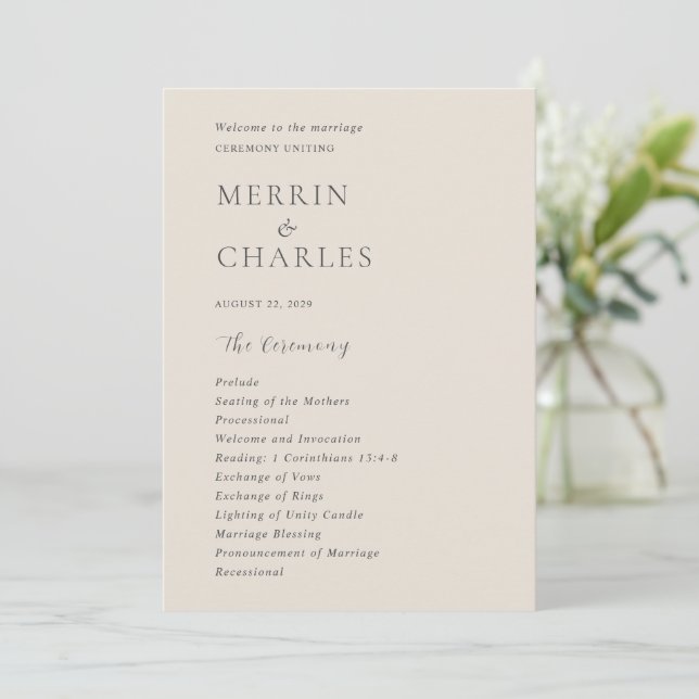 Programme Mariage Moderne Beige Élégant (Debout devant)