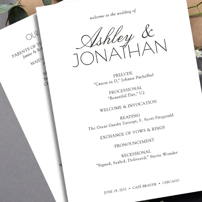 Programme Mariage moderne centré sur la typographie (Créateur téléchargé)