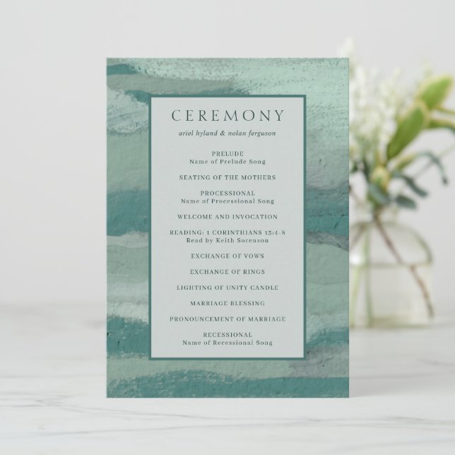 Programme Mariage Moderne Chic Côtes Abstrait de Teal (Debout devant)