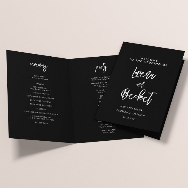Programme Mariage moderne moderne noir plié (Créateur téléchargé)