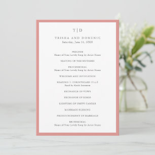 Programme Mariage Moderne Monogramme Rose Corail Élégant