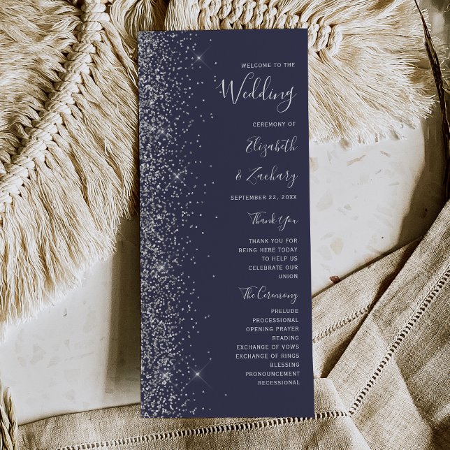 Programme Mariage Moderne Paillettes Bleu Foncé Argent (Créateur téléchargé)