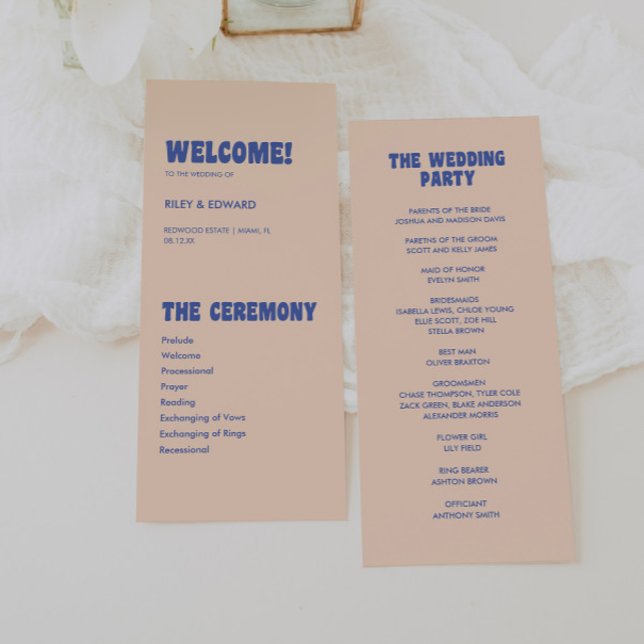 Programme Mariage Moderne Rétro et Bleu Gras Ocre Gras (Créateur téléchargé)