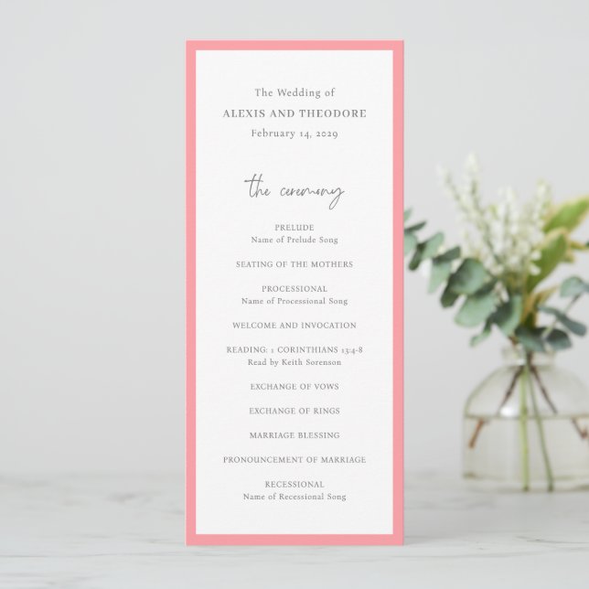 Programme Mariage Moderne Rose Chic (Debout devant)
