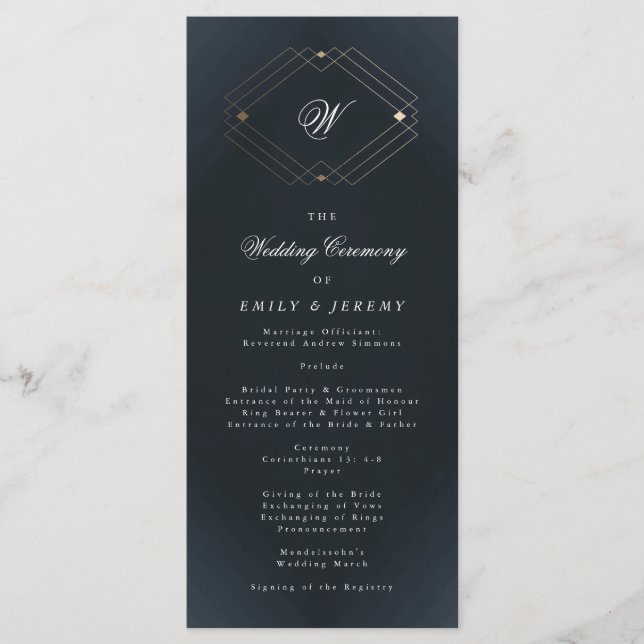 Programme Mariage Monogramme de la marine classique (Devant)