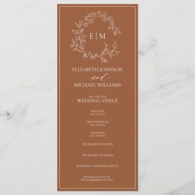 Programme Mariage Monogramme en terre cuite moderne (Devant)