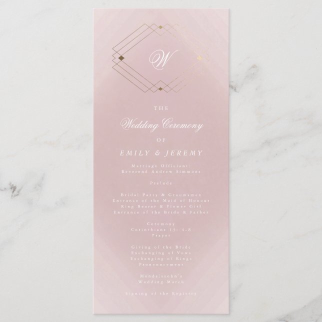 Programme Mariage Monogramme Rose Poussiéreuse Or Classique (Devant)