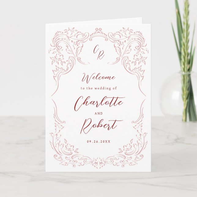 Programme Mariage Monogramme Vintage Pink Croché (Devant)
