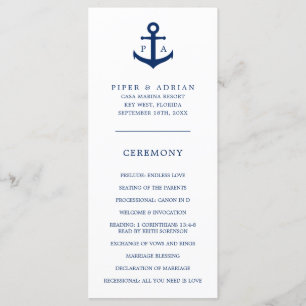Programme Mariage Nautique Monogramme Ancre Bleu Marine