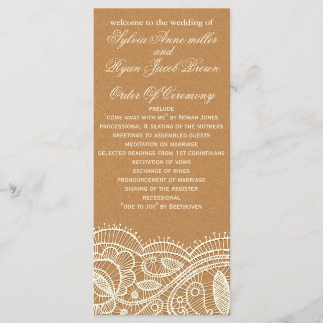 Programme Mariage papier dentelle et Kraft (Devant)