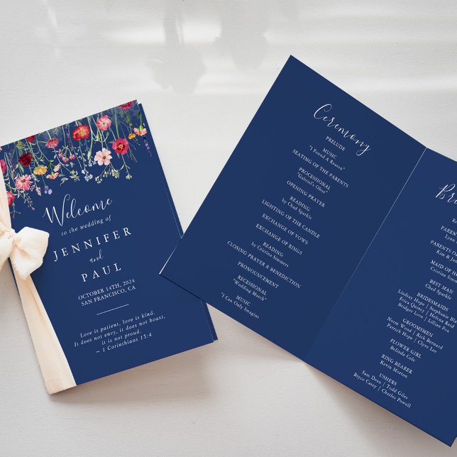 Programme Mariage plié Boho Multicolor Fleur sauvage (Créateur téléchargé)