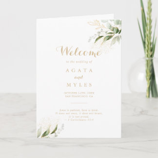 Programme Mariage plié de verdure sauge eucalyptus or