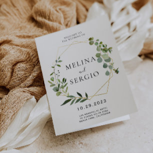 Programme Mariage plié Feuille Eucalyptus vert géométrique