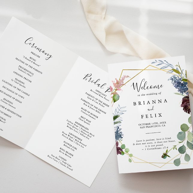 Programme Mariage plié géométrique Burgundy Gold (Créateur téléchargé)