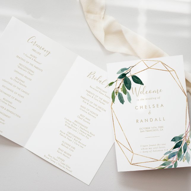 Programme Mariage plié Gold Géométrique Chic Eucalyptus (Créateur téléchargé)