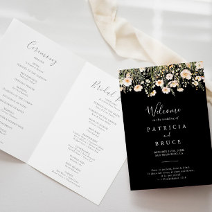 Programme Mariage plié noir Boho classique Fleur sauvage noi