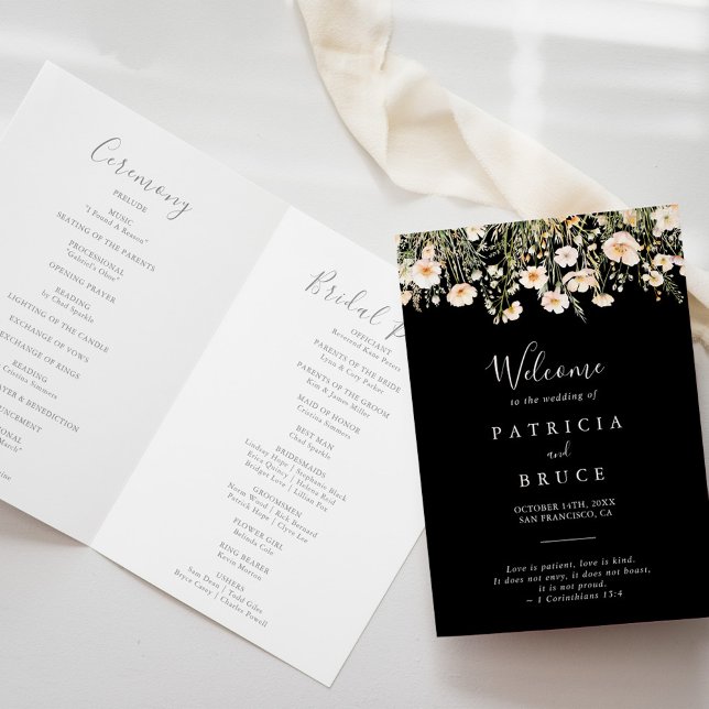 Programme Mariage plié noir Boho classique Fleur sauvage noi (Créateur téléchargé)