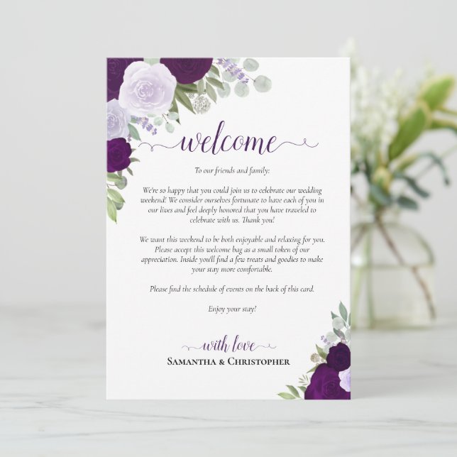 Programme Mariage Rose Boho violet Bienvenue et itinéraire (Debout devant)