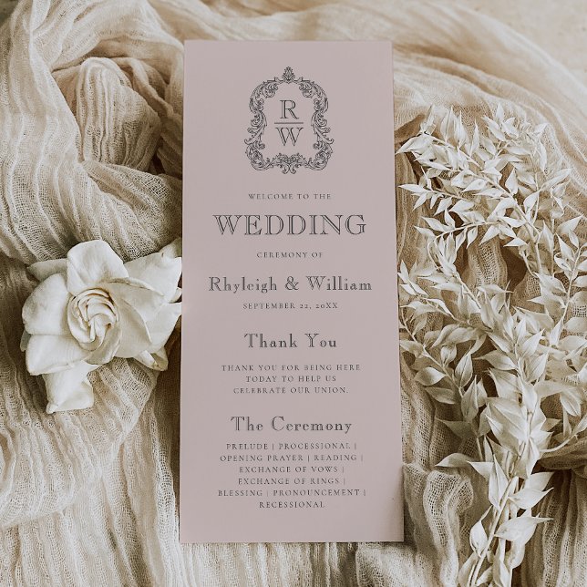 Programme Mariage rose pâle Monogramme Crest (Créateur téléchargé)
