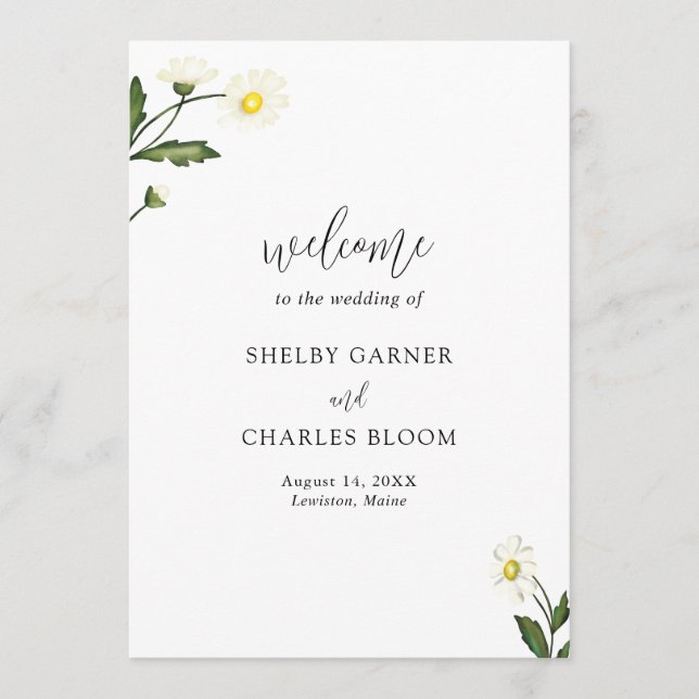 Programme Mariage rustique aux fleurs de marguerite blanche (Devant)