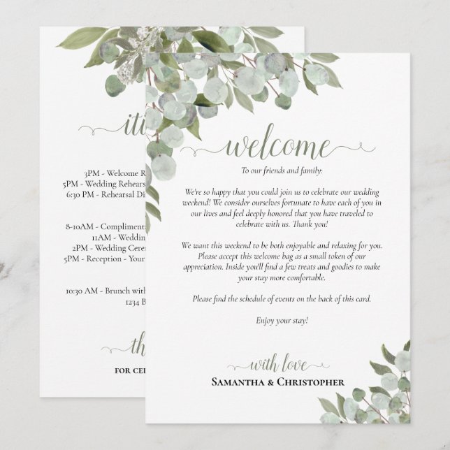 Programme Mariage Rustique Eucalyptus : Bienvenue et Program (Devant / Derrière)
