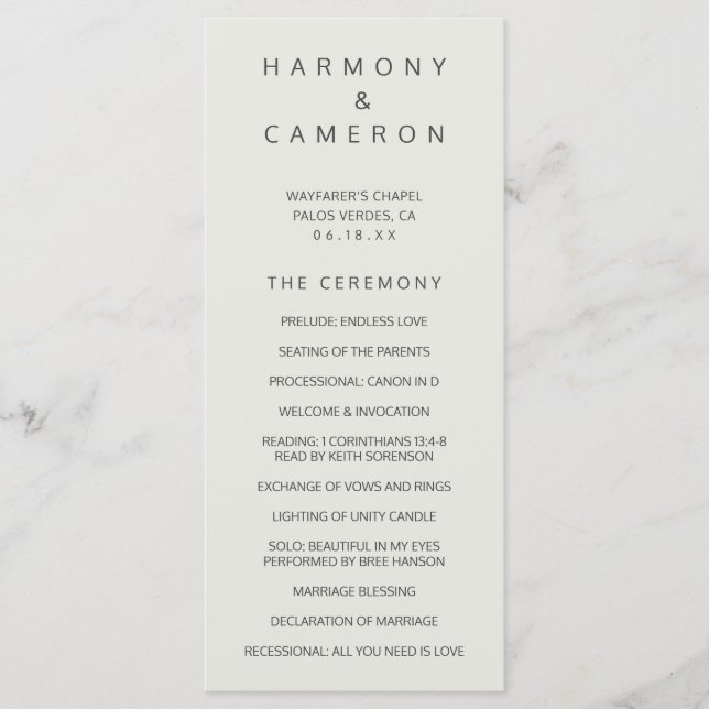 Programme Mariage Simple Beige Clair (Devant)