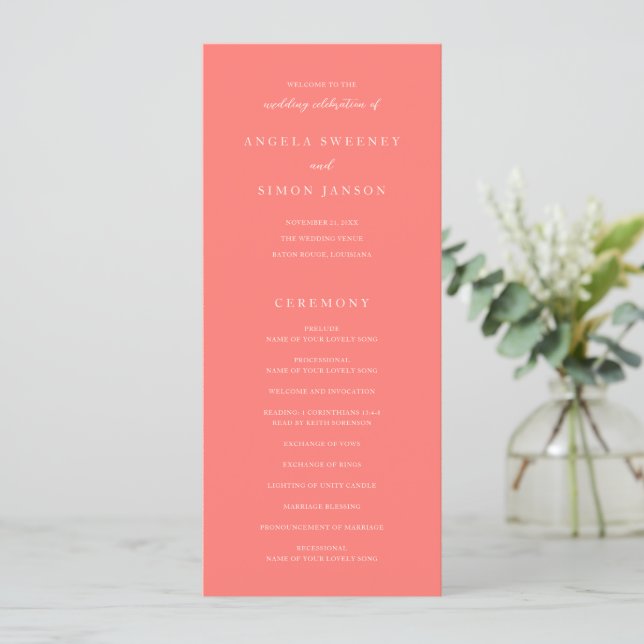 Programme Mariage Simple Corail Vibrant Moderne (Debout devant)