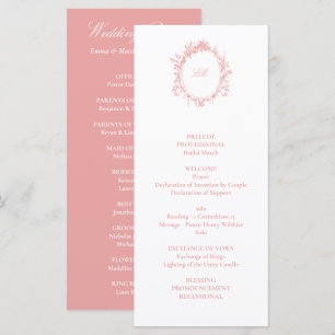Programme Mariage Toile de Jouy Rose Victorien Français