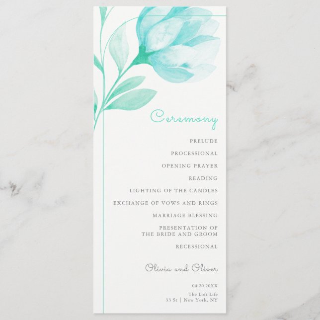 Programme Mariage turquoise Peonies (Devant)