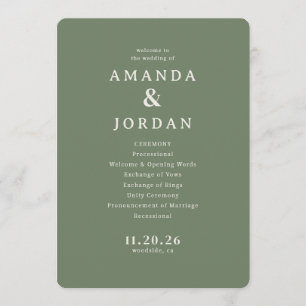 Programme Mariage Typographique Élégante Olive
