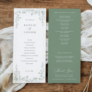 Programme Mariage Vintage Floral Victorien Vert Sauge à la F