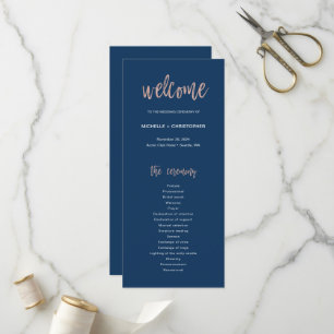 Programme Marine Blue Et Rose Gold Glam Chic Wedding Program