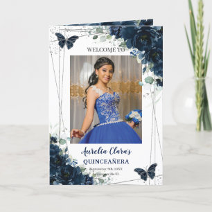 Programme Marine Blue Floral Argent Quinceañera Ordre de l'é