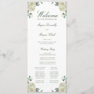 Programme Megan White Floral Élégante cérémonie de mariage