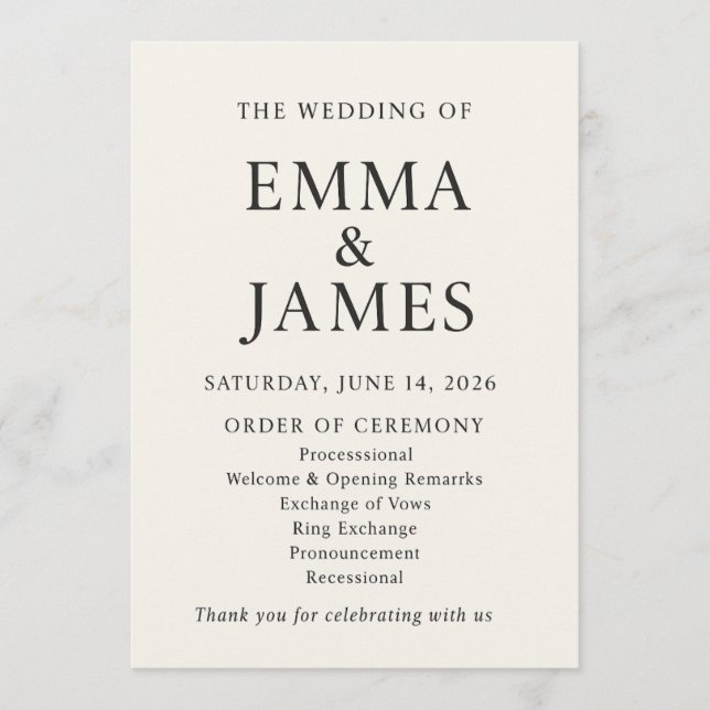 Programme Minimal Elegant Wedding Program | Ivory Ceremony (Devant)
