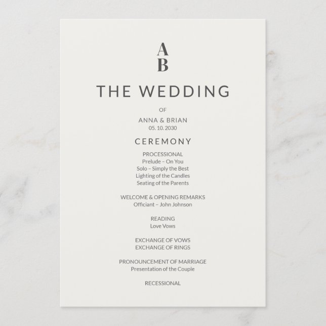 Programme Minimal Modern Civil Wedding Program (Devant)