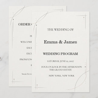 Programme Minimalist Charcoal Line Wedding Ceremony Program