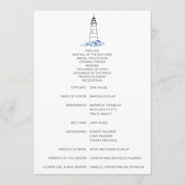 Programme minimaliste de mariage de phare (Devant)