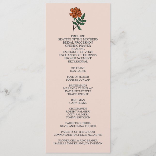 Programme minimaliste de mariage Marigold (Devant)