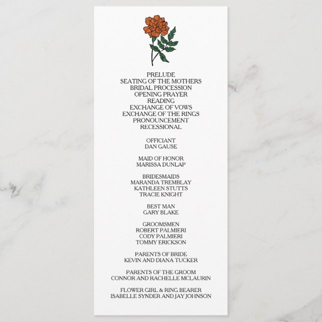 Programme minimaliste de mariage Marigold (Devant)