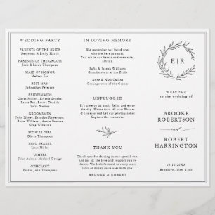 Programme minimaliste de mariage noir et blanc de 