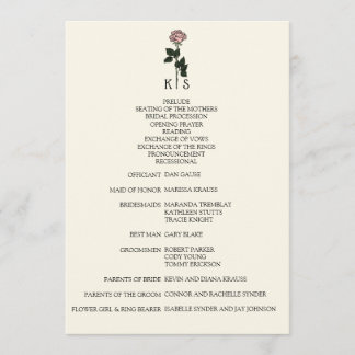 Programme minimaliste de mariage rose monogramme