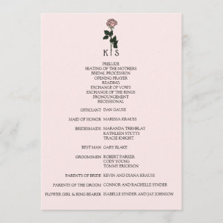 Programme minimaliste de mariage rose monogramme