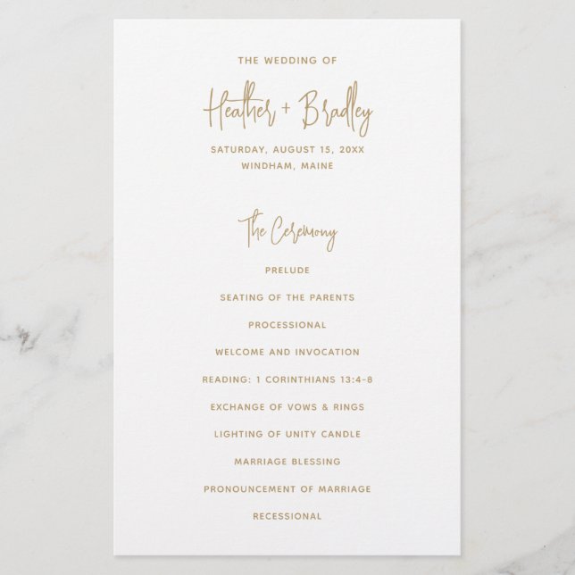 Programme minimaliste Gold Modern Wedding (Devant)
