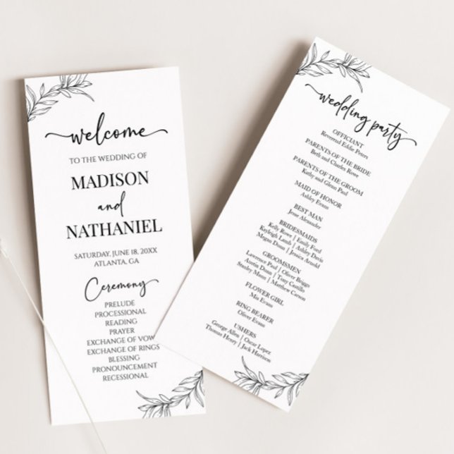Programme Minimaliste minimaliste noir blanc Mariage feuille (Créateur téléchargé)