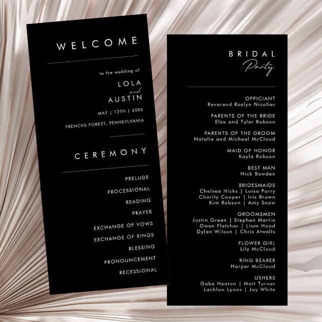 Programme Minimaliste moderne | Black Wedding Program (Créateur téléchargé)